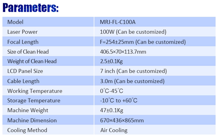 سی ای ڈی ایف ڈی اے سرٹیفکیٹ کے ساتھ MRJ-لیزر لیزر صفائی مشین 1000w